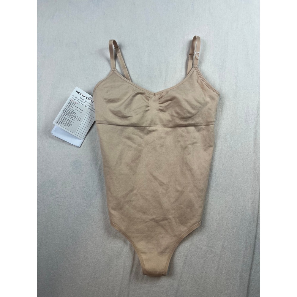 Victoria's Secret PINK Seamless Bodysuit Nude V-Neck Thong Sample NWT Small